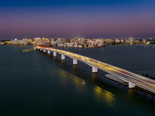 Sarasota, Florida Skyline and Bridge Across Bay
