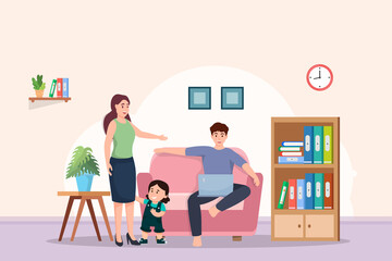 Parent working form home,warm family,positive feeling,