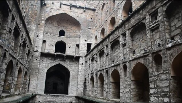 Agrasen Ki Baoli (Step Well) situated in the middle of Connaught placed New Delhi India, Old Ancient archaeology Construction