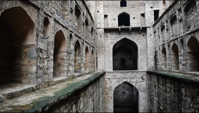 Agrasen Ki Baoli (Step Well) situated in the middle of Connaught placed New Delhi India, Old Ancient archaeology Construction