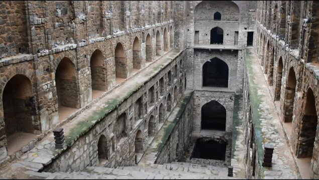 Agrasen Ki Baoli (Step Well) situated in the middle of Connaught placed New Delhi India, Old Ancient archaeology Construction