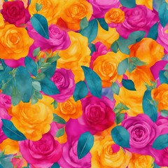 Fototapeta na wymiar Pattern of watercolor bouquet roses