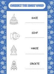 Correct the right word, teaching material worksheet coloring book