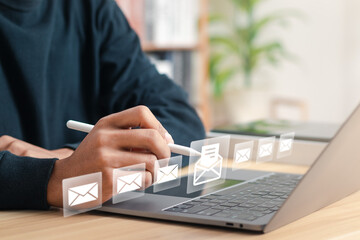 Symbol marketing or newsletter concept, diagram. Send bulk documents via email. Direct selling...