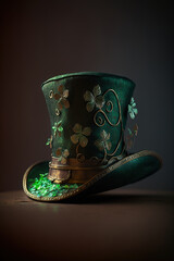 St.Patrick's day celebration background. Leprechaun green hat Generative ai