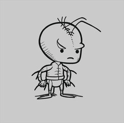 flea animal vector illustration design in cute doodle style. gray background