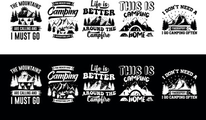 Free vector t-shirt bundle or poster design with illustration of a tent.