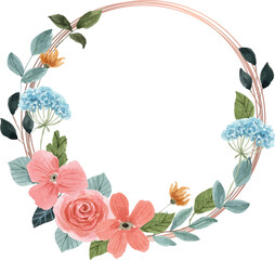 peach green floral watercolor wreath © wulano