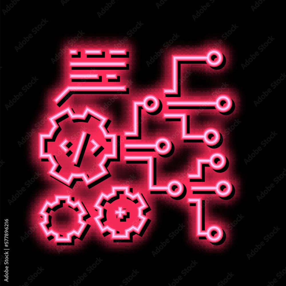 Poster code and settings working process neon glow icon illustration