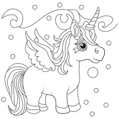 Unicorn vector coloring pages with black, white and colorful.
