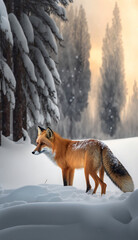 red fox in snow, Generative AI