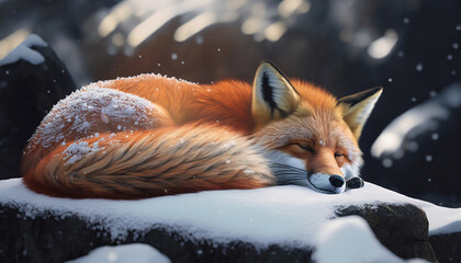 red fox in snow, Generative AI