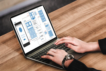 UX UI design process for modish mobile application and website . Creative prototype of wireframe...