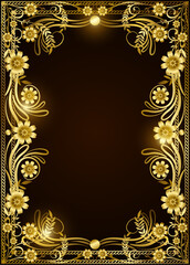 Elegant and luxurious regal gold frame on dark brown background