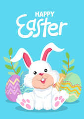 Obraz na płótnie Canvas Easter bunny cartoon and eggs