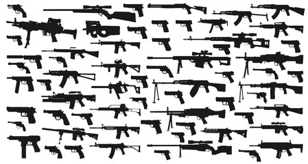 High detailed modern fireweapons silhouettes black vector / Ai Illustrator - obrazy, fototapety, plakaty