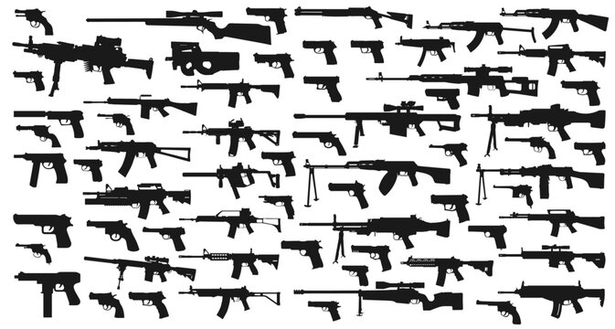 High detailed modern fireweapons silhouettes black vector / Ai Illustrator
