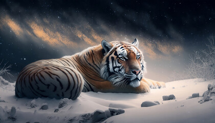 Fototapeta na wymiar siberian tiger in the snow, Generative AI