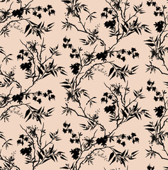 Seamless botanical flowers, butterfly pattern, floral print.