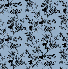 Seamless botanical flowers, butterfly pattern, floral print.