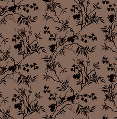 Seamless botanical flowers, butterfly pattern, floral print.