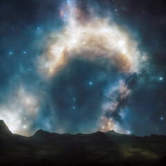 starry night sky with up close nebula explosion, generative ai