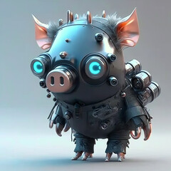 Cyberpunk Pig Army 3D created with generative ai technology