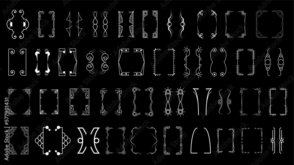 Poster set black simple line collection different doodle brackets, parentheses, braces elements vector desi