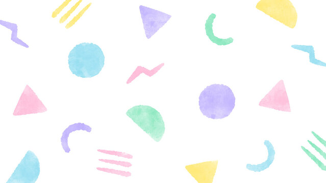 Pop pastel color geometric pattern background Cute hand drawn watercolor illustration / ポップなパステルカラーの幾何学模様の背景 かわいい手描きの水彩イラスト