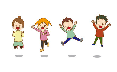 元気にジャンプするこどもたち　複数