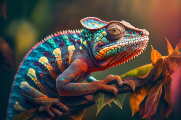 Close up of a chameleon on a branch. Generative AI, Generative, AI - obrazy, fototapety, plakaty