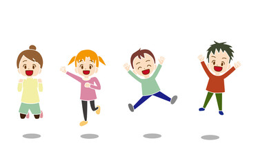 元気にジャンプするこどもたち　複数　主線なし