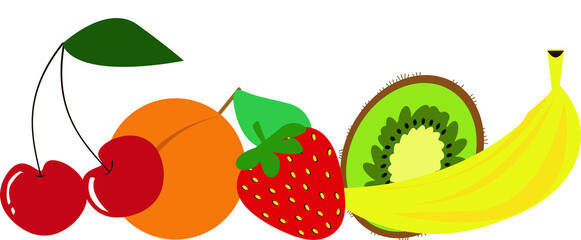 Banner con allegra e colorata frutta fresca isolata su sfondo bianco