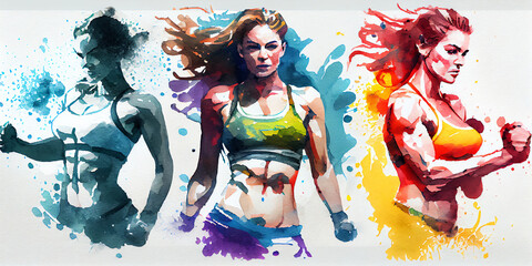 Obraz na płótnie Canvas Watercolor fitness concept . Generative Ai