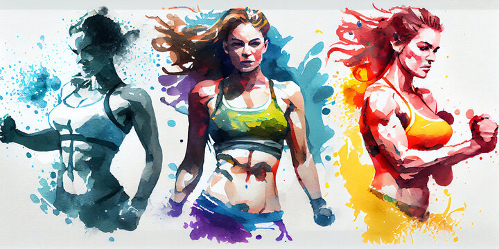 Watercolor fitness concept . Generative Ai