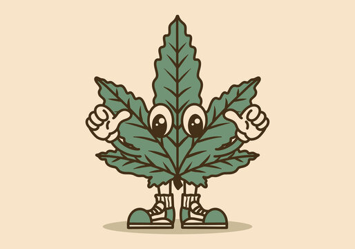 Mascot character design of standing cannabis leaf