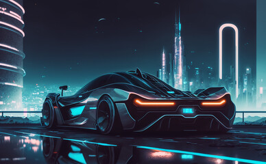 Cyberpunk sports futuristic car on neon cyberpunk background 3d render 3d illustration