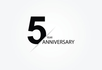 5 years anniversary logo template isolated on white, black and white background. 5th anniversary logo. - obrazy, fototapety, plakaty