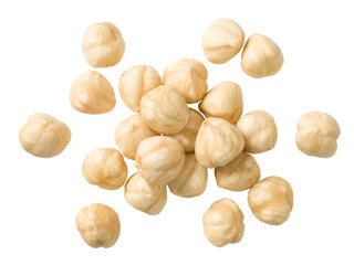 Hazelnuts isolated on the white background, top view.