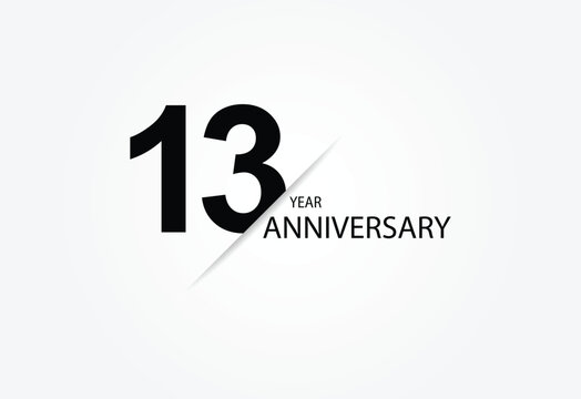 13 years anniversary logo template isolated on white, black and white background. 13th anniversary logo.