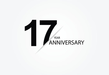 17 years anniversary logo template isolated on white, black and white background. 17th anniversary logo.