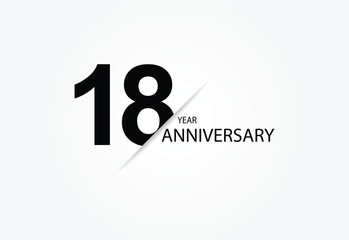 18 years anniversary logo template isolated on white, black and white background. 18th anniversary logo.