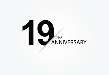 19 years anniversary logo template isolated on white, black and white background. 19th anniversary logo.