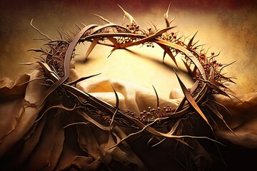 Crown of Thorns on Golden Suede. Photo generative AI