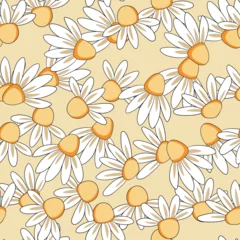 Rolgordijnen Seamless floral pattern based on traditional folk art ornaments. Colorful chamomile, daisy flowers on color background. Scandinavian style. Vector illustration. Simple minimalistic pattern © Alla