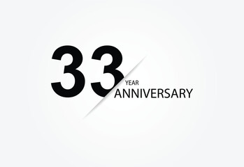 33 years anniversary logo template isolated on white, black and white background. 33th anniversary logo.