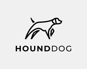 Hound Dog Canine Standing Hunting Hunter Looking Line Outline Simple Minimal Vector Logo Design