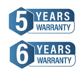 warranty abstract, 5 years, 6 years warranty icon, blue in color