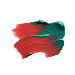 Single isolated dark green and red color thick paint brush stroke. Generative AI. PNG transparent background.