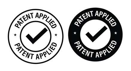patent applied vector icon set with tick mark, black in color, rubber stamp